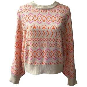 Divided H&M Women's Size Medium Pink Cream Knit Pullover Sweater Christmas